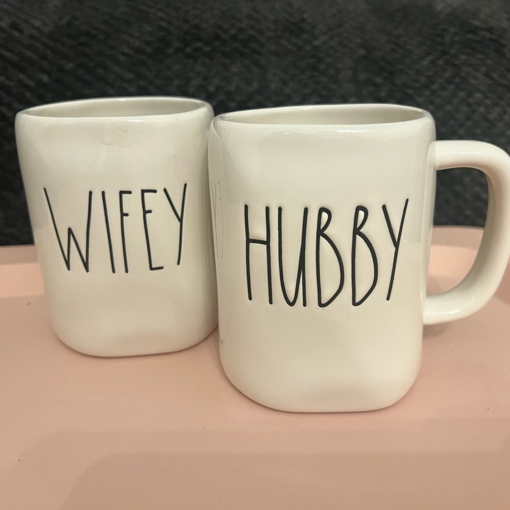 Rae Dunn Wifey and Hubby Ceramic Mug Set - Cream